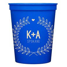 Laurel Wreath with Heart and Initials Stadium Cups