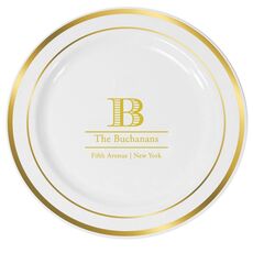 Striped Initial and Text Premium Banded Plastic Plates
