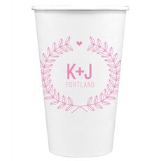 Laurel Wreath with Heart and Initials Paper Coffee Cups
