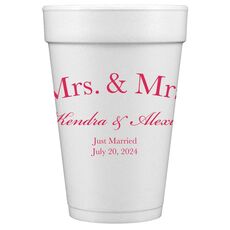Mrs & Mrs Arched Styrofoam Cups