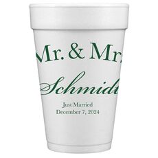 Mr  & Mrs Arched Styrofoam Cups