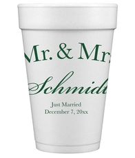 Mr  & Mrs Arched Styrofoam Cups