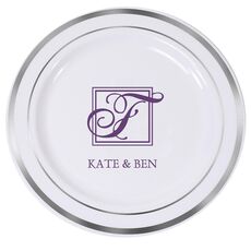 Pick Your Single Initial Monogram with Text Premium Banded Plastic Plates