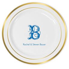 Pick Your Single Initial with Text Premium Banded Plastic Plates