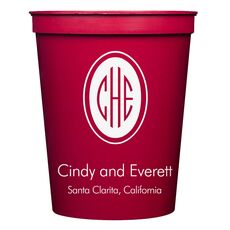 Outline Shaped Oval Monogram with Text Stadium Cups