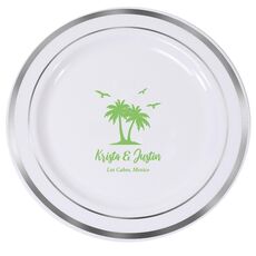 Palm Tree Island Premium Banded Plastic Plates