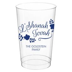 Floral L'Shanah Tovah Clear Plastic Cups