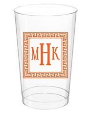 Greek Key Border with Monogram Clear Plastic Cups