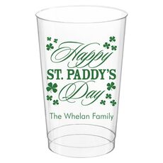 Happy St. Paddy's Day Clover Clear Plastic Cups