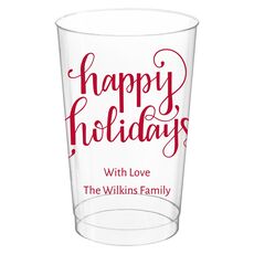 Hand Lettered Happy Holidays Clear Plastic Cups