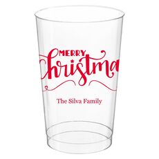 Hand Lettered Merry Christmas Scroll Clear Plastic Cups