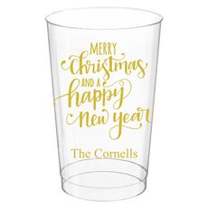Hand Lettered Merry Christmas and Happy New Year Clear Plastic Cups
