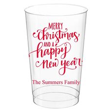 Hand Lettered Merry Christmas and Happy New Year Clear Plastic Cups