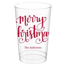Hand Lettered Merry Christmas Clear Plastic Cups