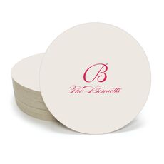 Pick Your Initial Monogram with Text Round Coasters