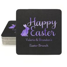 Script Happy Easter Bunny Square Coasters