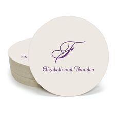 Pick Your Single Monogram with Text Round Coasters