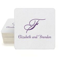 Pick Your Single Monogram with Text Square Coasters