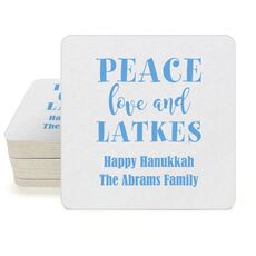 Peace Love And Latkes Square Coasters