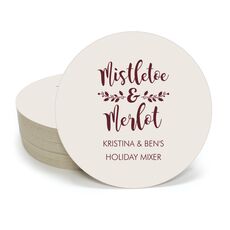 Mistletoe and Merlot Round Coasters