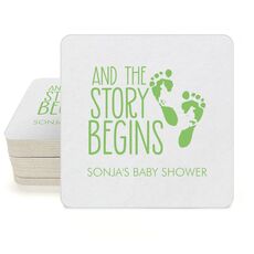 And The Story Begins with Baby Feet Square Coasters