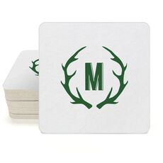 Antlers Initial Square Coasters
