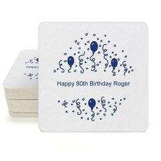 Balloons and Streamers Square Coasters