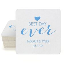 Best Day Ever with Heart Square Coasters