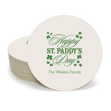 Happy St. Paddy's Day Clover Round Coasters