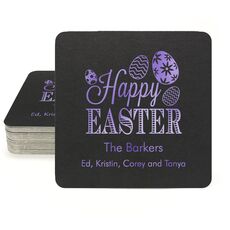 Happy Easter Eggs Square Coasters