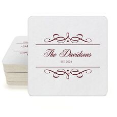 Royal Flourish Framed Names and Text Square Coasters