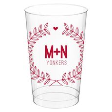 Laurel Wreath with Heart and Initials Clear Plastic Cups