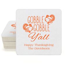 Gobble Gobble Y'all Square Coasters