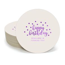 Confetti Dots Happy Birthday Round Coasters
