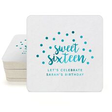 Confetti Dots Sweet Sixteen Square Coasters