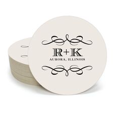 Courtyard Scroll with Initials Round Coasters