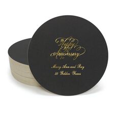 Elegant Happy Anniversary Round Coasters