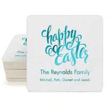 Calligraphy Happy Easter Square Coasters