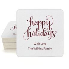 Hand Lettered Happy Holidays Square Coasters