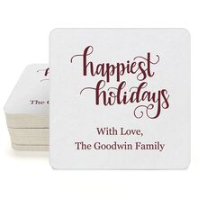 Hand Lettered Happiest Holidays Square Coasters