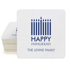 Modern Menorah Hanukkah Square Coasters