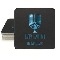 Happy Hanukkah Menorah Square Coasters