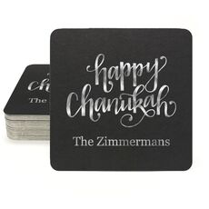 Hand Lettered Happy Chanukah Square Coasters