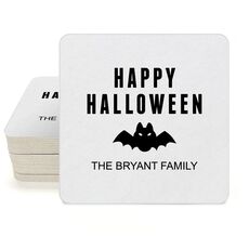 Happy Halloween Bat Square Coasters