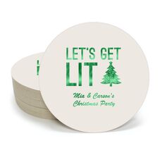 Let's Get Lit Christmas Tree Round Coasters