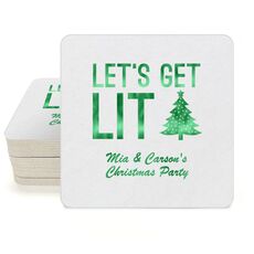 Let's Get Lit Christmas Tree Square Coasters