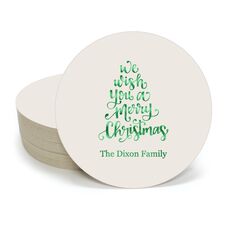 Hand Lettered We Wish You A Merry Christmas Round Coasters