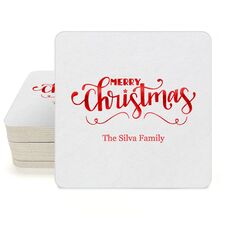 Hand Lettered Merry Christmas Scroll Square Coasters