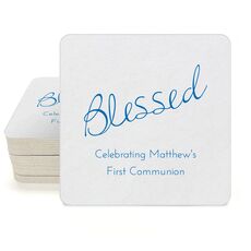 Expressive Script Blessed Square Coasters
