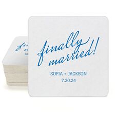 Expressive Script Finally Married Square Coasters